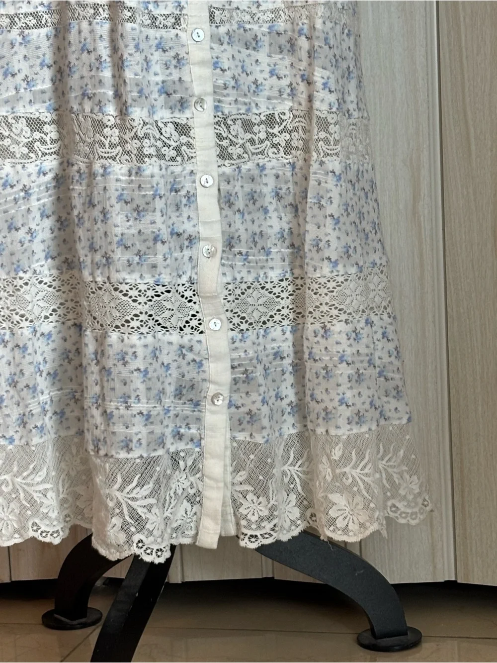 LoveShackFancy White with Light Blue Floral Puff-Sleeve Maxi Dress - Picture 3 of 8
